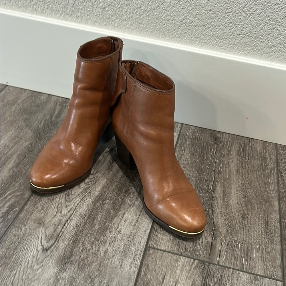 Coach Brown Leather Ankle Booties with Stacked Heel